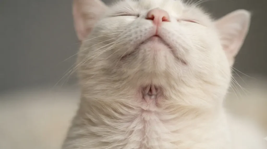 cat throat and larynx closeup showing how cat produces purring sound