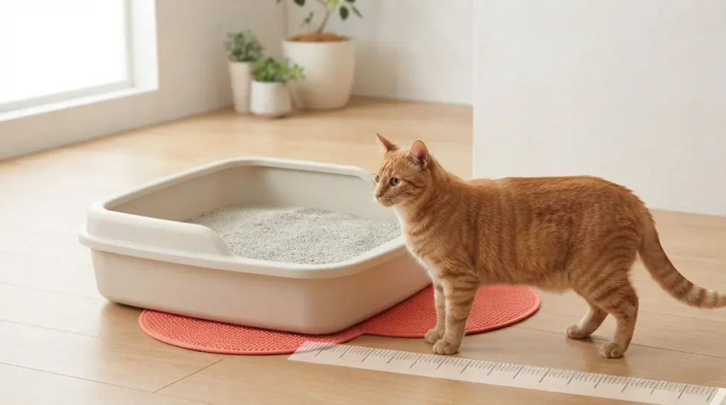 Adult cat next to a large Litter Boxes showing the 1.5Ć length rule for Litter Boxes size