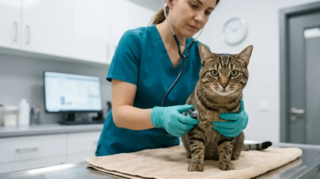 Male cat showing a sudden change in urination by straining in the litter box