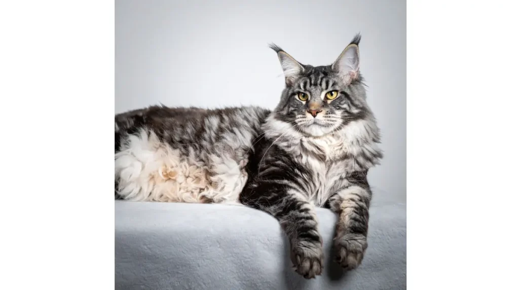 Best Brush guide for Maine Coons: side view showing shorter shoulder fur and longer belly and britches fur