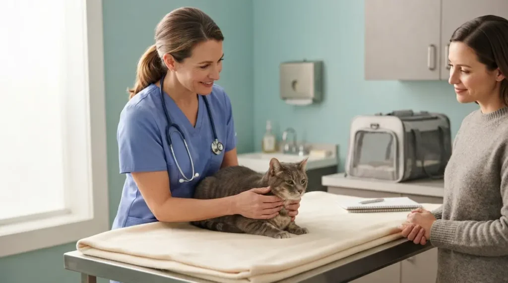 Behaviorist Cost: veterinarian examining a cat before a behavior consultation