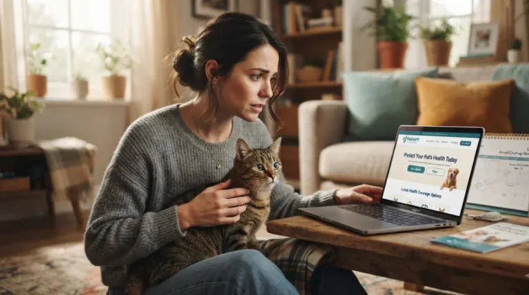 “Cat owner checking pet insurance coverage for cat Behavioral problems”
